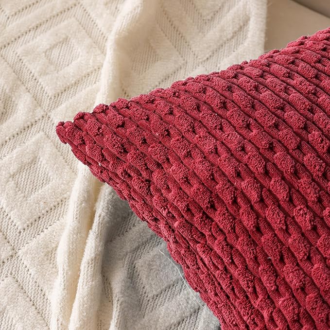 Set of 4 Burgundy Decorative Throw Pillow Covers 22x22 Inch Corduroy Pillow Covers for Bed Couch Sofa Living Room Soft Square Cushion Cases