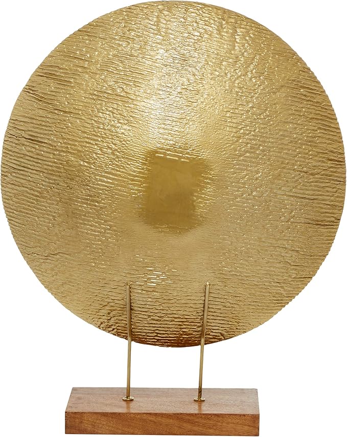Deco 79 Metal Geometric Decorative Sculpture Plate Home Decor Statue with Wood Stand, Accent Figurine 22" x 6" x 27", Gold