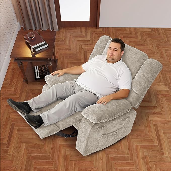 Velvet Rocker Recliner for Adults, Overstuffed Manual Recliner Chair with Spring Cushion, Rocking Chair with Side Pockets, Nursery Glider Recliner Single Sofa for Living Room (Medium, Beige)