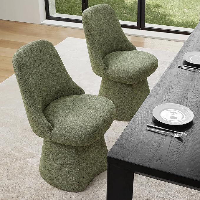 Swivel Dining Chair Mid Century Modern DeskChair High Back Upholstered Linen Fabric SideChair for Kitchen Diningroom Bedroom,Moss Green,4 Box