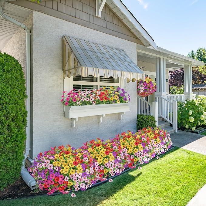 20 Bundles Artificial Flowers for Outdoors Decoration Fake Silk Flowers UV Resistant Faux Plants Artificial Daisy Eucalyptus for Spring Summer Garden Yard Porch Window Home Decor, Mix Colors