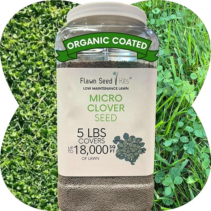 Flawn Seed Kits 5 Lbs Micro Clover Seed, Organic Coated, Eco-Friendly, Low Growing, Low Maintenance, Lawn Alternative, Kraft Zipper Pouch, Covers up to 18,000 Sqft