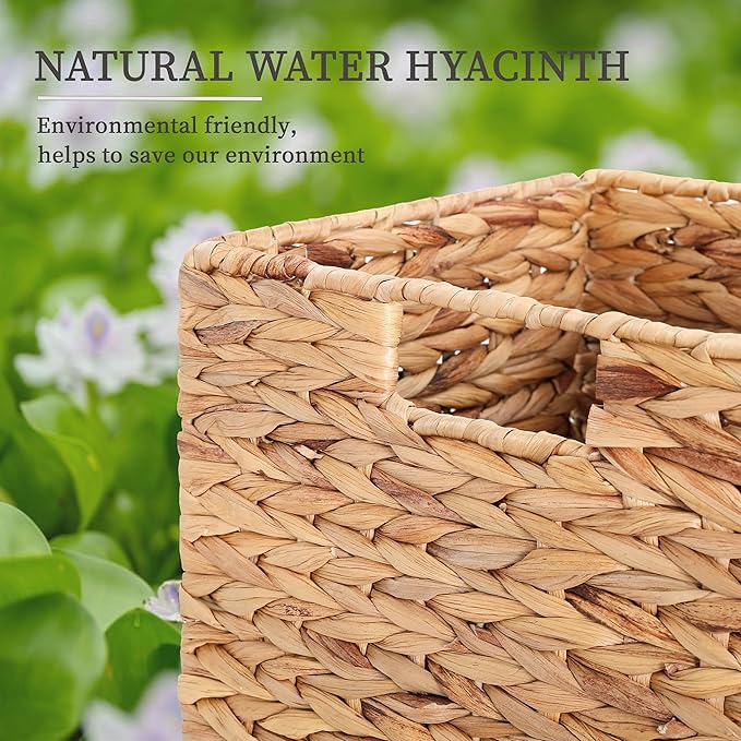 10.5 x 10.5in Wicker Storage Baskets, Cube Foldable Water Hyacinth Storage Baskets for 11 x 11 Cube Shelves Set of 4