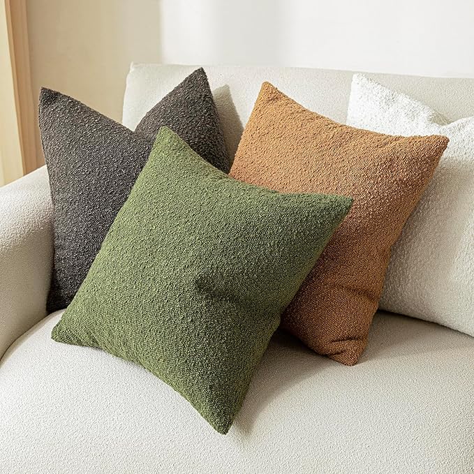 Foindtower Pack of 2 Textured Boucle Throw Pillow Covers Accent Solid Decorative Pillow Cases Cozy Woven Couch Cushion Case for Sofa Bedroom Living Room Home Decor, 20 x 20 Inch,Dark Brown