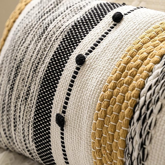 BlissBlush Fall Decorative Lumbar Throw Pillow Cover 14x36 Boho Long Cushion for Bed Yellow Mustard Accent Farmhouse Pillowcase for Bedroom Living Room Couch Sofa Home Décor Cover ONLY