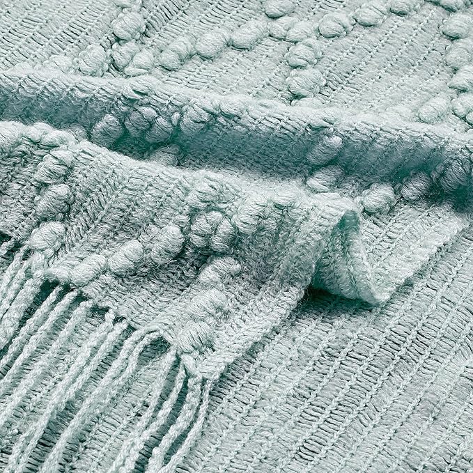 BOURINA Aqua Throw Blanket 50 x70 Inches Jacquard Argyle Throw Textured Solid Soft Throws and Blankets for Sofa or Bed Knitted Decorative Blanket