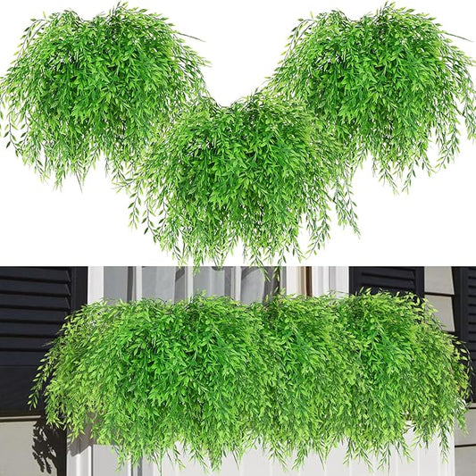 summer flower 8pcs Fake Plants Weeping Willow Artificial Greenery Stems Hanging Planter Faux Plant Indoor Home Bathroom Decor UV Resistant for Outdoor Shelf Garden Wall Front Porch Party Decorations