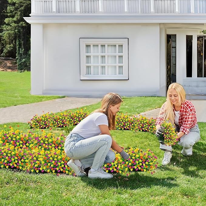 Artificial Flowers, UV Resistant Boxwood Shrubs for Christmas Outdoor Decor - No Maintenance Greenery Plants - Perfect for Hanging Planters, Weddings, and Farmhouse Decor (12, Mix-2)