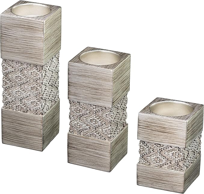 Creative Scents Dublin Silver Tealight Candle Holder Set of 3 - Centerpiece for Living Room and Dining Room Table Decor, Coffee Table Decor, Ideal for Fireplace, Entrance or Bathroom