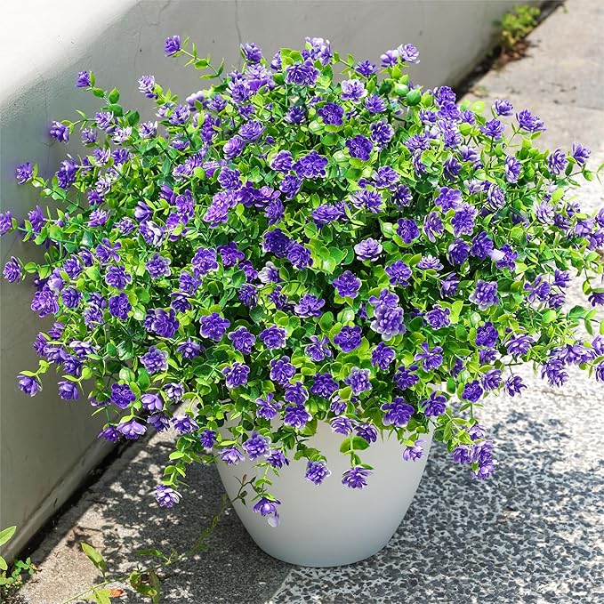 Ivydale Artificial Purple Flowers Plants for Outdoors Indoor Decoration, 12 Bundles Fake Plastic Flowers UV Resistant Faux Greenery Bushes Shrubs for Home Porch Patio Window Box Garden Decor (Purple)