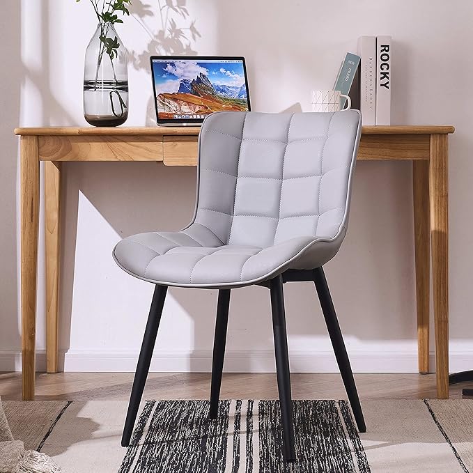 YOUTASTE Dining Chairs Set of 2 PU Leather Upholstered Modern Kitchen&Dining Room Chairs with Back Metal Legs Armless Accent Guest Dinner Chairs for Vanity Reception Waiting Room,Grey