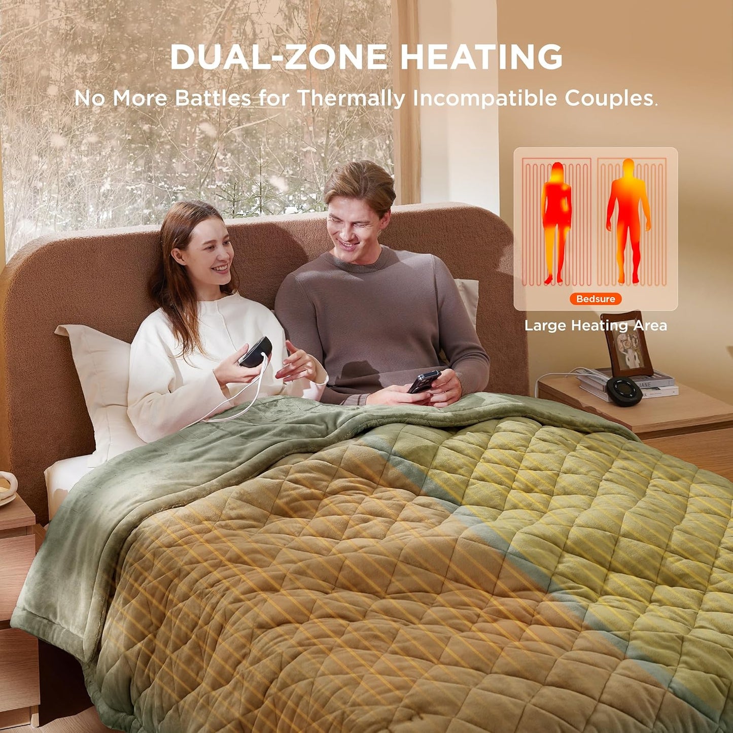 Bedsure Electric Blanket King Size - Dual Control Heated Weighted Blanket King with 10 Heat Settings, Fast Heating with 10 Time Settings (100x90 inches, Olive Green)