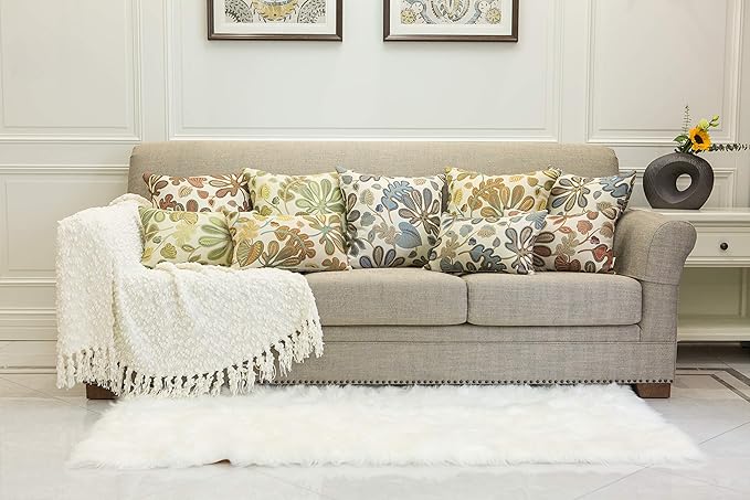 Mika Home Set of 2 Jacquard Tropical Leaf Pattern Oblong Throw Pillow Covers Accent Pillowcase 12X20 Inches,Coral Cream