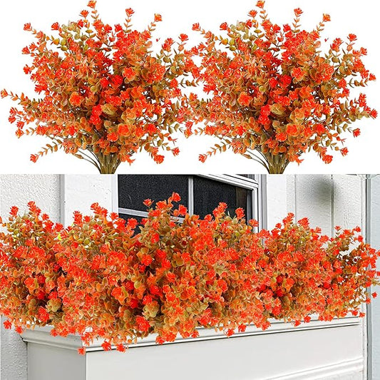 Sggvecsy 24 Bundles Artificial Flower Fall Eucalyptus Plants Fake Bushes Boxwood Shrubs Outdoor Greenery UV Resistant Faux Plastic Plants for Home Garden Indoor Fall Thanksgiving Autumn Decor (Fall)