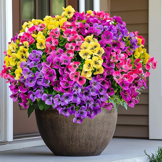 Artificial Flowers Outdoor Fake Plants - 16 Bundles UV Resistant No Fade Faux Shrubs Plastic Greenery Home Garden Porch Patio Decoration (1, Multi02-16pcs)