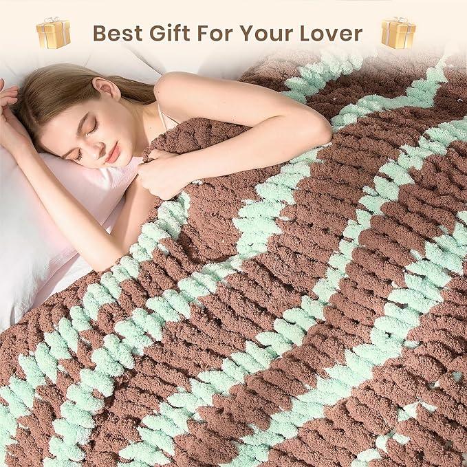L'AGRATY Chunky Knit Blanket Throw: 60''x80'' Chenille Chunky Knitted Throw Blankets for Twin Bed Couch - Handmade Thick Cable Knit Blanket - Large Crochet Rope Blankets for Home Decor