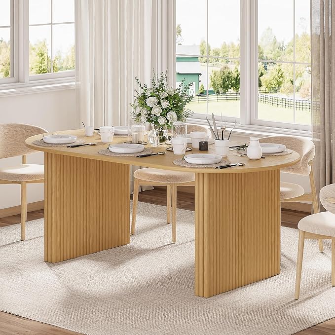 Casaphoria 67" Oval Dining Table, Modern Kitchen Table for 4-6, Farmhouse Style Large Table, Easy Assembly for Living Room, Kitchen and Bar, Natural Wood