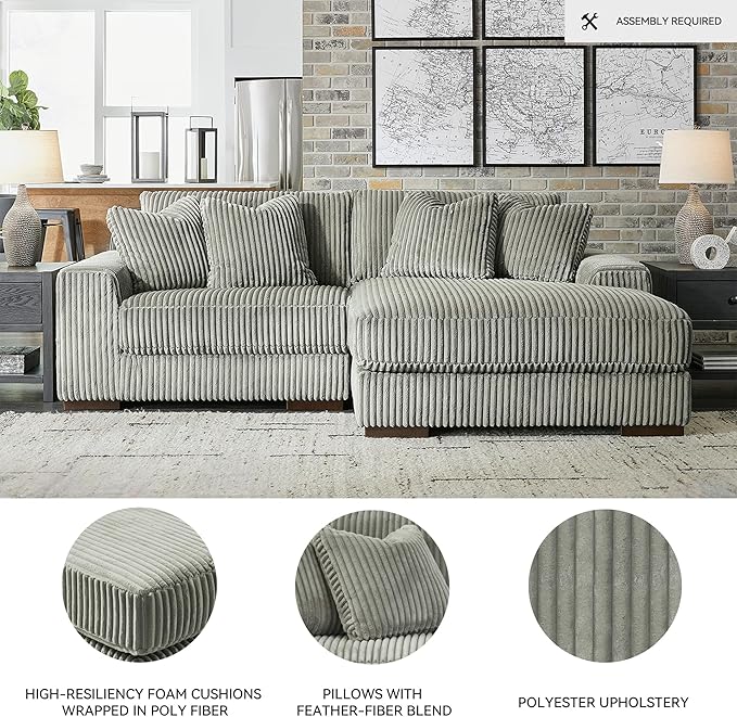 Signature Design by Ashley Lindyn Contemporary L-Shaped 2-Piece Sectional with Chaise for Living Room, Gray