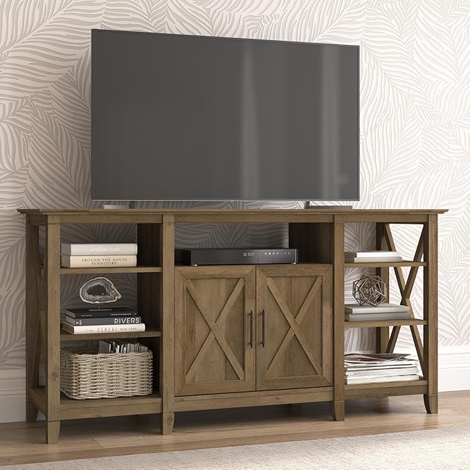 Bush Furniture Key West Tall TV Stand for 65 Inch TV in Reclaimed Pine, Farmhouse Entertainment Center with Storage