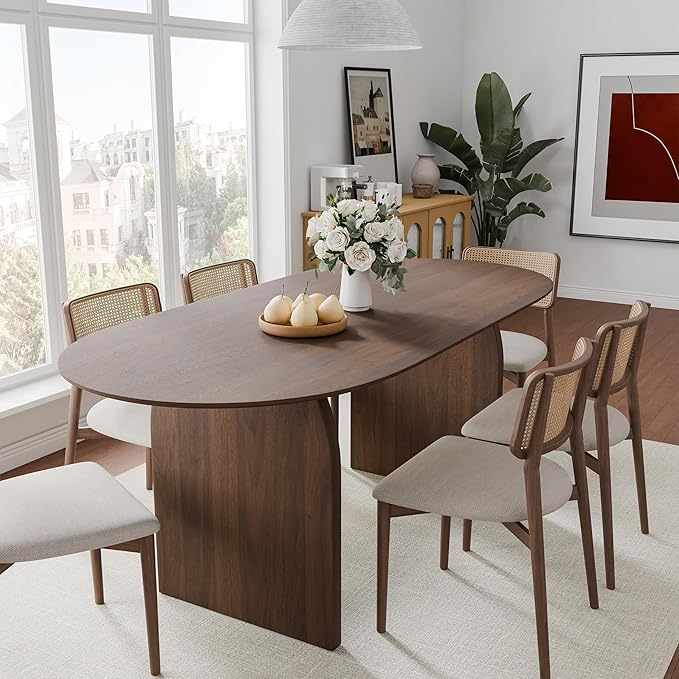 Casaphoria 67" Large Dining Table for 6, Wood Oval Living Room Table, Modern Farmhouse Kitchen Table with Scratch-Resistant Top & Wood Pedestal, Easy Assembly and Clean, Walnut