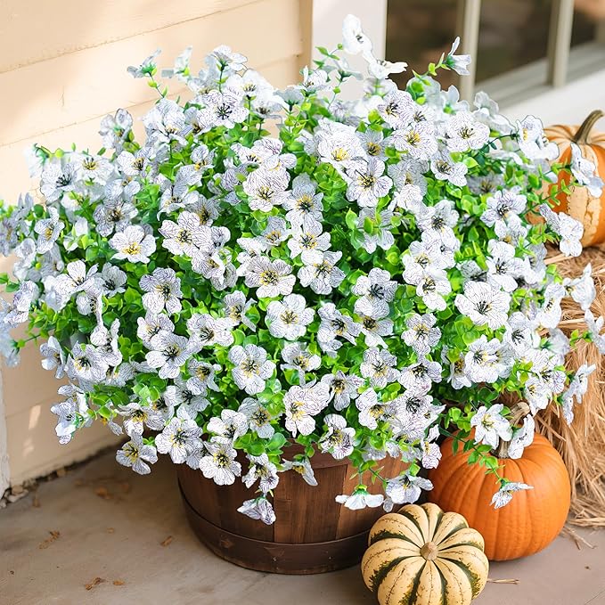 Artificial Fake Plants Flowers for Outdoor Outside Spring Summer Decoration, 12 Bundles Faux Silk White Daisy UV Resistant Realistic for Porch Patio Home Window Box Yard Garden Planter