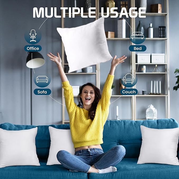 Utopia Bedding Throw Pillows (Set of 4, White), 17 x 17 Inches Pillows for Sofa, Bed and Couch Decorative Stuffer Pillow