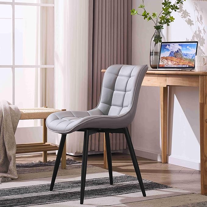 YOUTASTE Dining Chairs Set of 2 PU Leather Upholstered Modern Kitchen&Dining Room Chairs with Back Metal Legs Armless Accent Guest Dinner Chairs for Vanity Reception Waiting Room,Grey