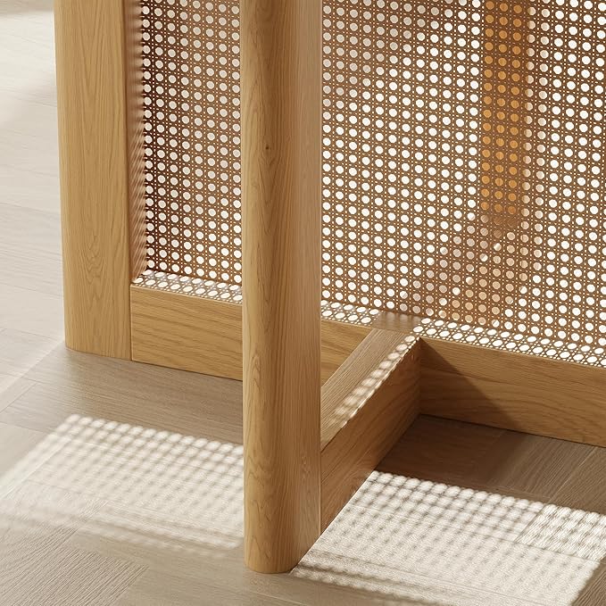 Casaphoria 60" Round Dining Table, Modern Kitchen Table for 8, Scratch-Resistant Top & Rattan Base, Farmhouse Dinner Table for Living Room, Kitchen, Bar, Easy Assembly, Oak