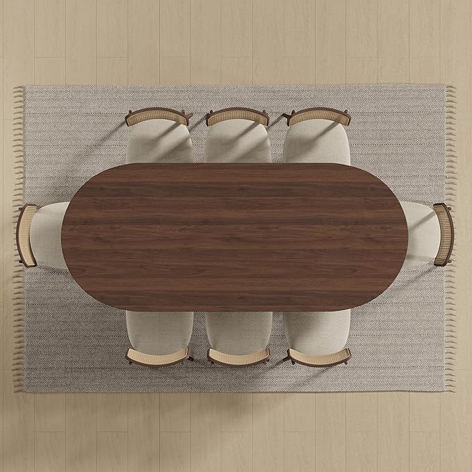 Casaphoria 79" Dining Table for 8, Wood Kitchen Table with Scratch-Resistant Top & Rattan Base, Modern Farmhouse Oval Dining Table for Living Room, Kitchen, Easy Assembly, Walnut (Chairs not included)