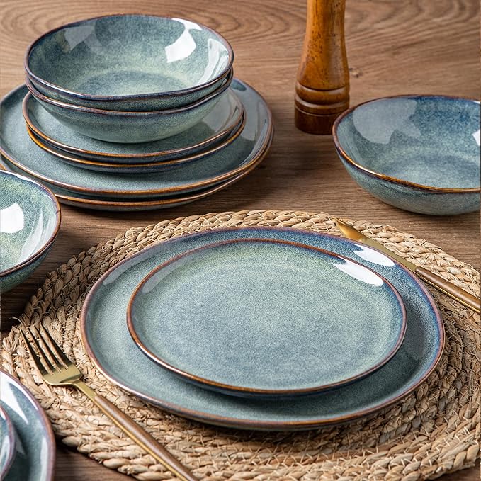AmorArc Ceramic Dinnerware Sets,Handmade Reactive Glaze Stoneware Plates and Bowls Sets,Highly Chip and Crack Resistant | Dishwasher & Microwave Safe Dishes Set,Service for 8 (24pc)