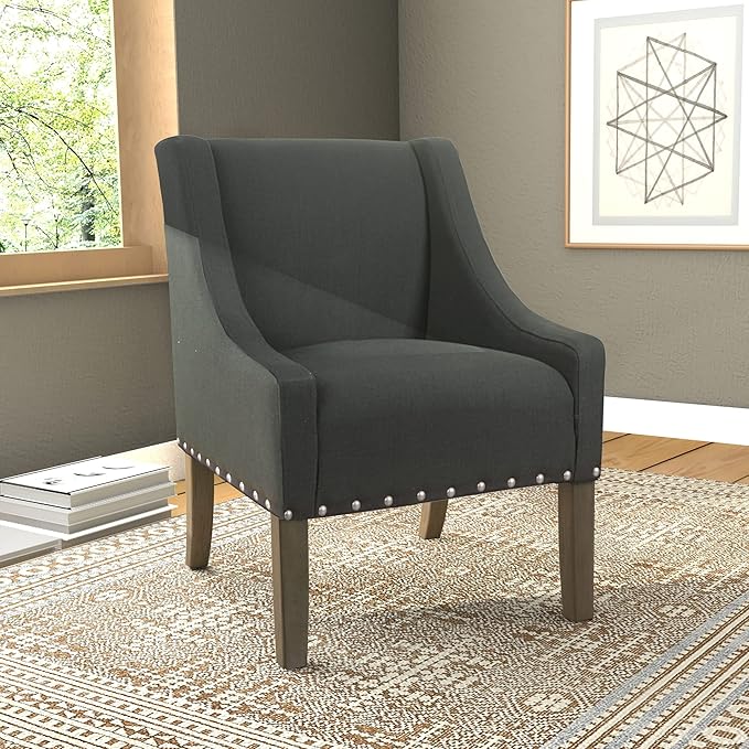 Homepop Home Decor | Upholstered Classic Swoop Arm Accent Chair | Accent Chairs for Living Room & Bedroom | Decorative Home Furniture, Dark Charcoal