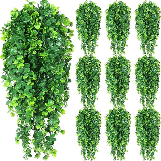Hoteam 12 Pcs Artificial Hanging Plants 32 Inch Fake Ivy Vines with Fake Leaves Patio Artificial Plants Greenery for Living Room Indoor Outdoor Wall, No Basket (Eucalyptus)