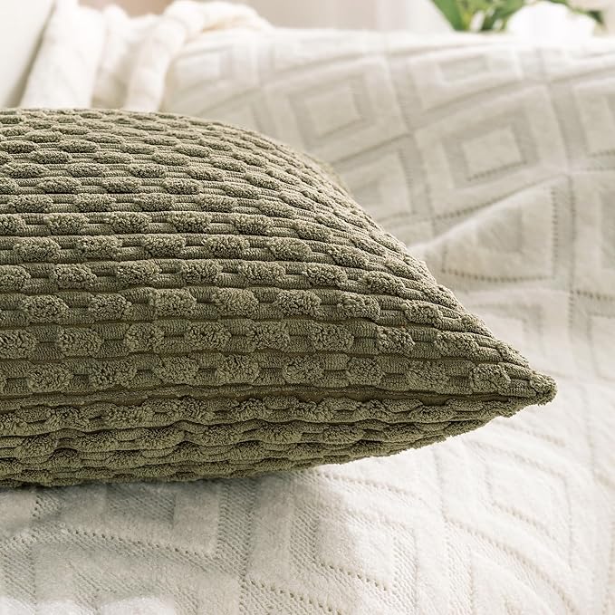 Set of 4 Olive Green Decorative Throw Pillow Covers 24x24 Inch Corduroy Pillow Covers for Bed Couch Sofa Living Room Soft Square Cushion Cases