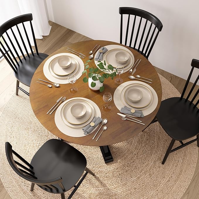 Bush Furniture Round Dining Table, 45 inch Trestle Design, Modern Transitional, West End Collection, Dark Brown and Black