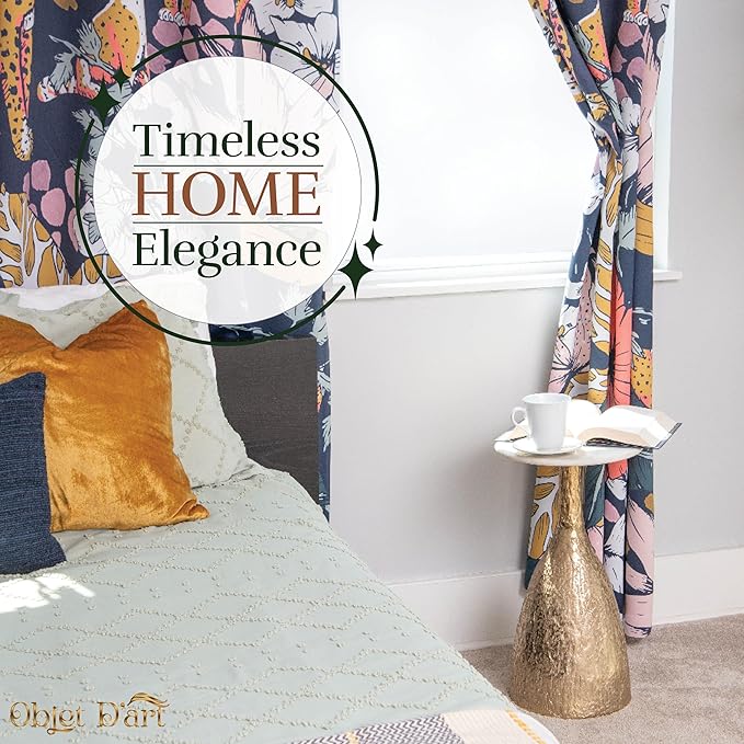 OBJET D'ART Small Round Gold End Tables, Tronc, 22'' Height, Vintage Metal Accent, Side, Pedestal, Coctail and Drink Tables for Living Room and Small Spaces