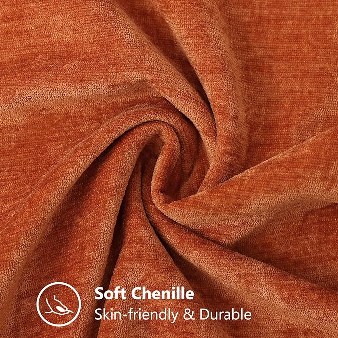 decorUhome Fall Chenille Soft Throw Pillow Covers 12x20 Set of 2, Lumbar Velvet Farmhouse Neutral Decorative Euro Pillow Covers with Stitched Edge for Couch Sofa Bed Home Decor, Rust