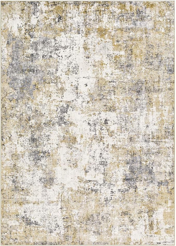 Area Rugs for Living Room: 8X10 Large Soft Washable Rug Modern Abstract Non-Slip Backing Stain Resistant Carpet for Bedroom Dining Room or Home Office Home Decor -Gray Gold
