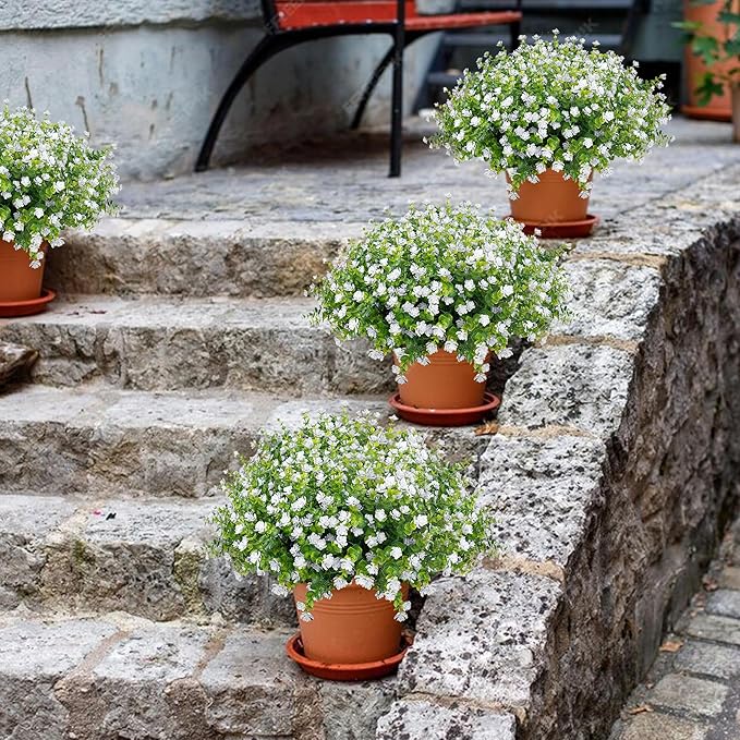 Outdoor Artificial Flowers UV Resistant, 20 Bundles Fake Realistic Floral Greenery Plants for Outside Porch, Window Boxes, Garden, Yard, Inside Home Table Decor, White