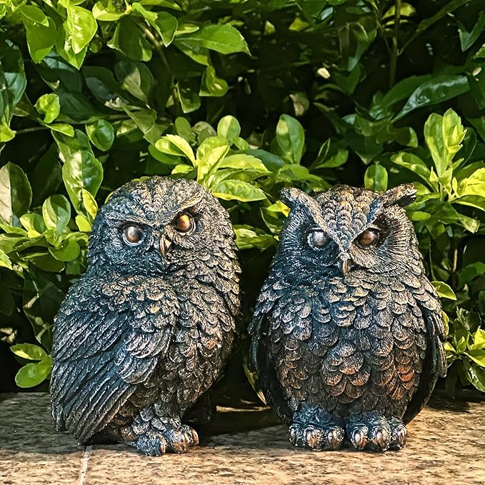 2 Pack Small Vintage Style Owl Statues for Home, Modern Style Owls Figurine Decorative Ornaments for Living Room, Bedroom, Office Desktop, Cabinets, Knick Knacks for Shelves Decor