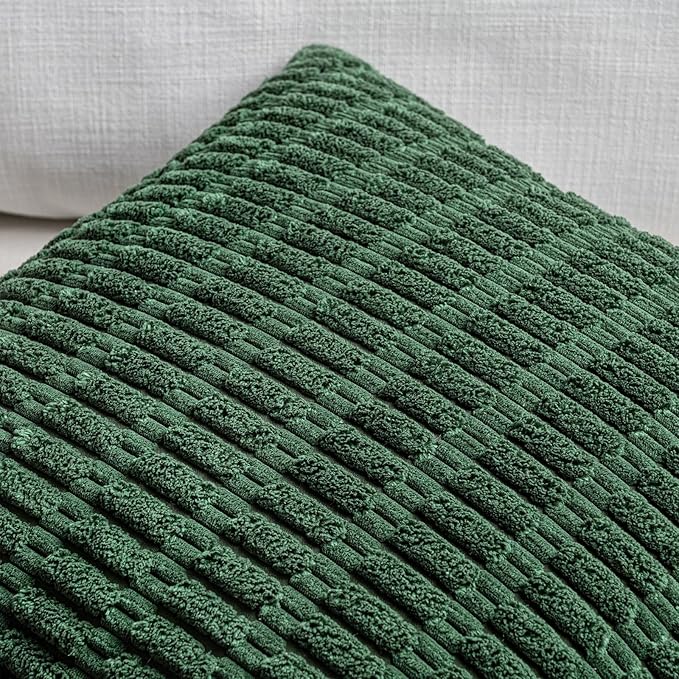 Fancy Homi 4 Packs Hunter Green Decorative Throw Pillow Covers 18x18 Inch for Couch Bed Sofa, Forest Green Boho Home Decor, Soft Plush Corduroy Cute Emerald Green Square Cushion Case 45x45 cm