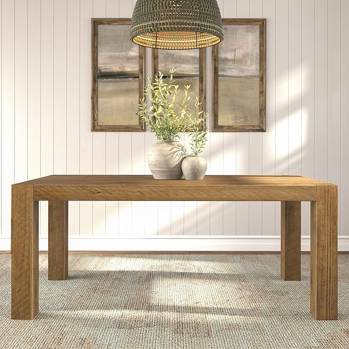 Plank+Beam Camden, Farmhouse Dining Table, 72", Solid Wood Dining Table for 6-8, Rustic Table for Dining Room and Kitchen, Natural Wood Grain, Rustic Honey