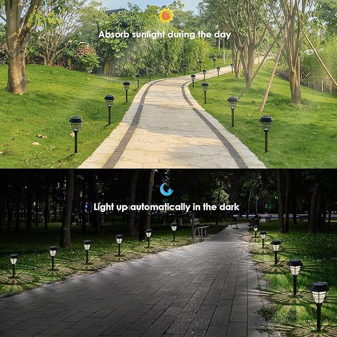 10 Pack Solar Pathway Lights Outdoor - Bright Solar Powered Garden Light with Warm White LED, Auto On/Off Waterproof Path Lights Decorative, Landscape Lighting for Yard Patio Walkway Driveway
