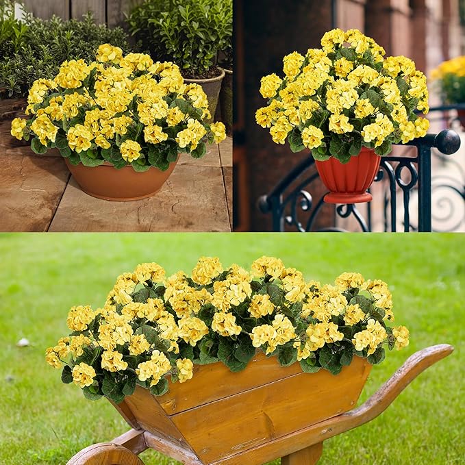 Plastic Flowers for Outdoors Home Decor Fake Plants Artificial Flowers Artificial Geraniums Outdoor Fake Flowers Silk Bouquet, Fall Decor for Interior Porch Garden Decor14.4(Yellow) 8PCS
