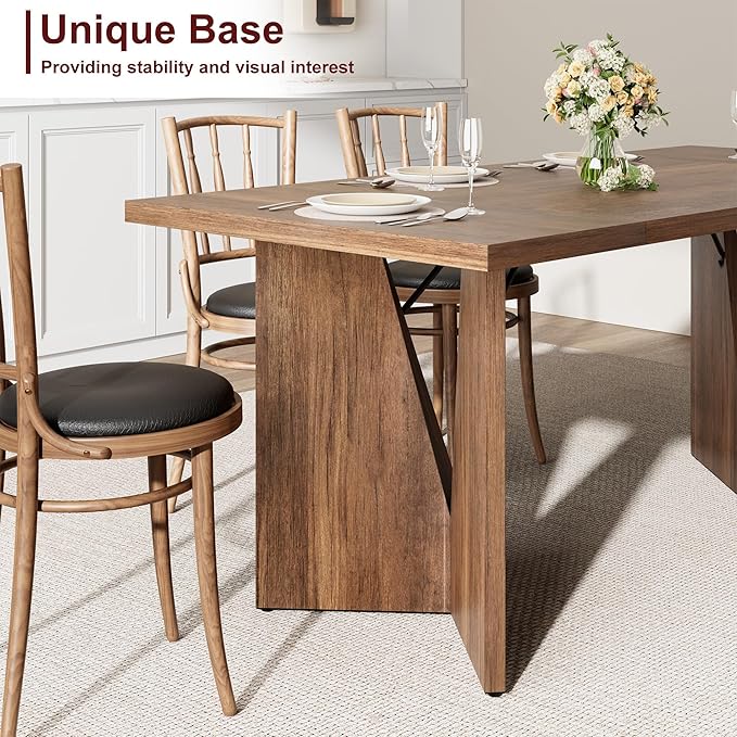 Garvee 70.9'' Dining Table for 6, Farmhouse Rectangular Kichen Table with Sturdy Frame, Wooden Thickened Long Desk and Dinner Desk for Dining Room, Kitchen, Office, Game Room(Retro)