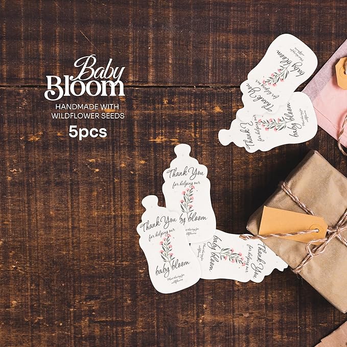 Plantable Bottle Shaped Seed Paper – 5 Pink Baby Shower Favors for Guests with Wildflower Seeds, Baby Shower Gifts for Guest