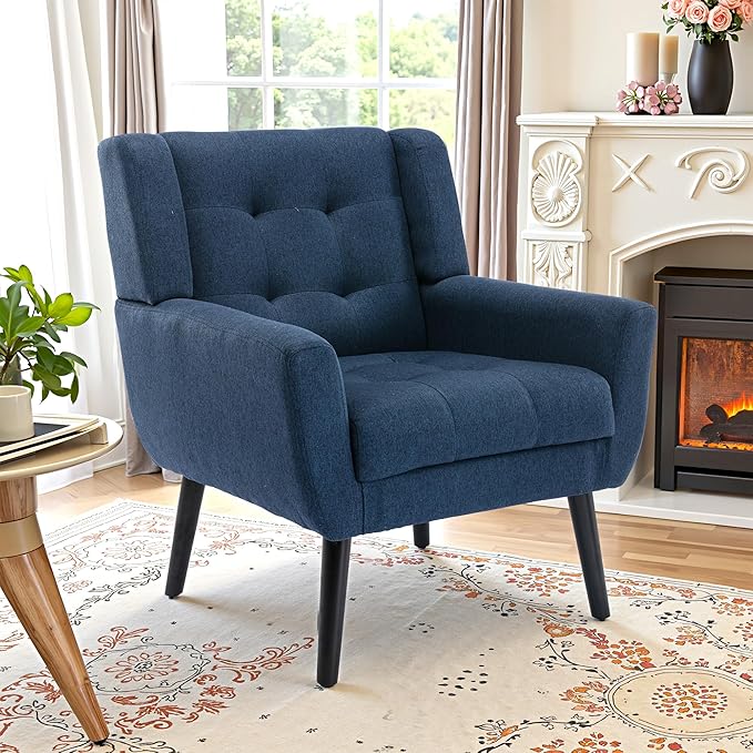 NicBex Modern Accent Chair for Living Room Upholstered Foam Filled Living Room Chairs with Metal Legs Linen Cozy Lounge Armchair for Living Room Bedroom,Blue