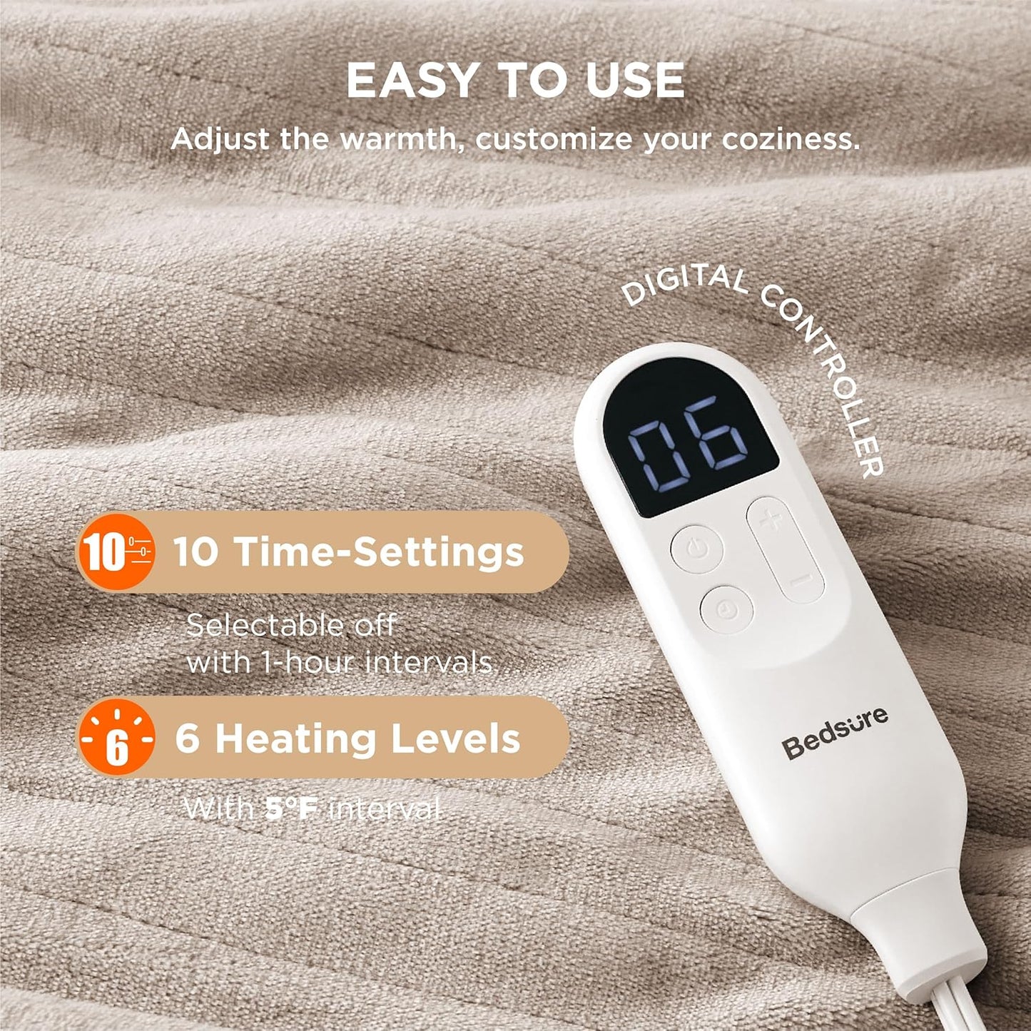 Bedsure Electric Blanket Full Size - Soft Flannel Heated Blanket, Fast Heating with 10 Time Settings & 6 Heat Settings, Warm Gift for Grandma (72x84 inches, Taupe)