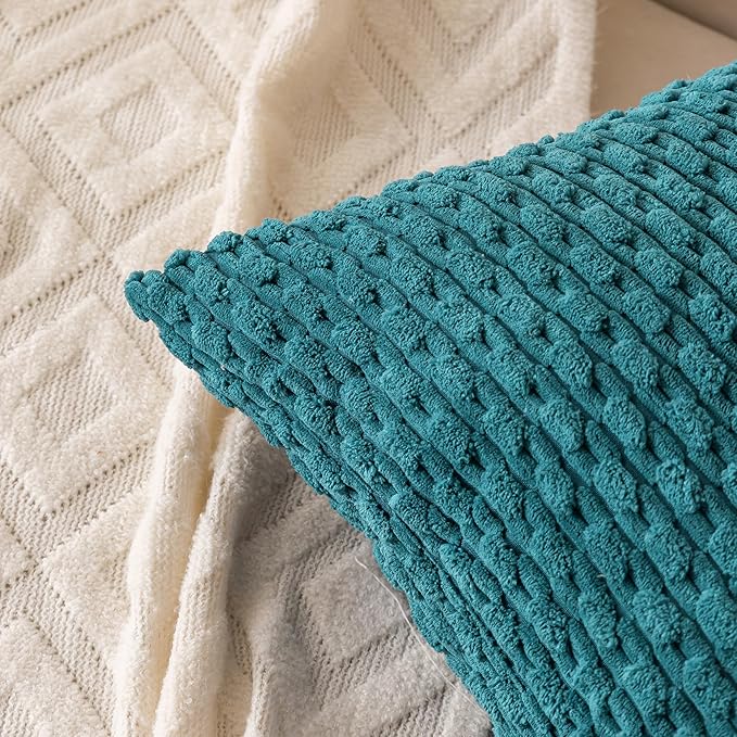 Set of 4 Teal Decorative Throw Pillow Covers 20x20 Inch Corduroy Pillow Covers for Bed Couch Sofa Living Room Soft Square Cushion Cases