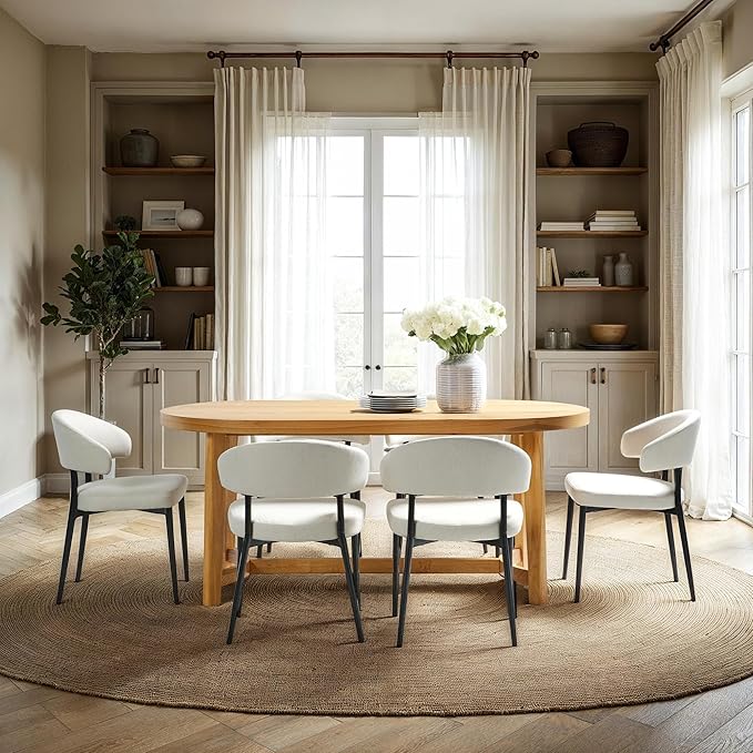 Walker Edison Modern Farmhouse Rustic Solid Oak Wood Oval Dining Table for 6 - White Oak