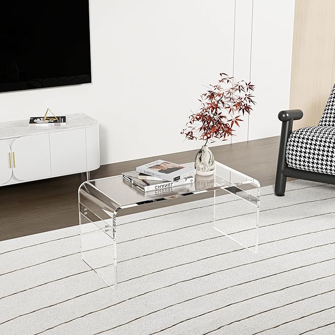 32inch Premium Clear Acrylic Rectangle Coffee Table for Living Room,Mid Century Transparent Waterfall Lowtea Table, Middle Size Table (32"x16"x16") Fit for 2 Seat Sofa